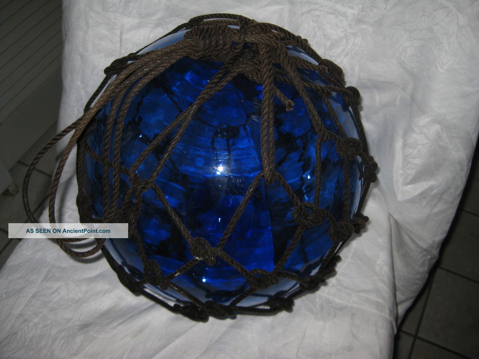 Antique Japanese Glass Fish Net Floats - Dark Deep Blue - Large Fishing Nets & Floats photo
