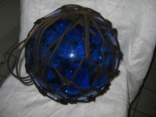 Antique Japanese Glass Fish Net Floats - Dark Deep Blue - Large photo