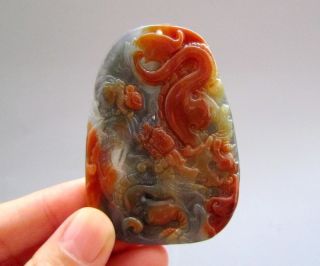 100% Chinese Huanglong Jade Carved Dragon Rat Pendant Nr photo