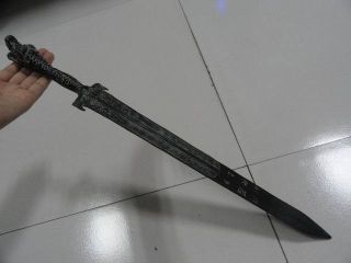 Bronze Swords Chinese Old Carven Dragon Arabesquistic Handle Unique Long photo