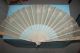 Antique Hand Painted & Carved Ox Bone Hand Fan 22 