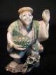 Japanese Polychrome Ox Bone Netsuke Carving Figure Old Man W.  Basket Netsuke photo 2