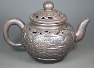 Oriental Vintage Purple Clay Handwork Landscape Hollow Out Tea Pot ☆☆☆☆☆ photo