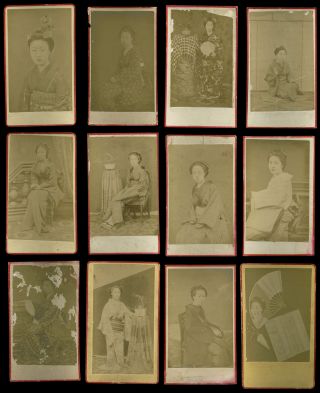 Japanese Geisha Cdv Photo Cards (12) Meiji Taisho Era Kimono photo