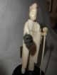 Antique Hand Carved Netsuke Rare Unusual Figural Lady Skull Walking Stick Base Netsuke photo 2