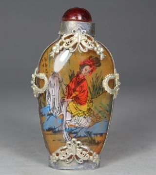  chinese Handwork Painting Belle Old Glass Snuff Bottle photo