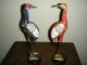 Two Enamel Cloisonne Crains With 24 K Gold Plate On Wood Stands Vases photo 1