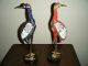 Two Enamel Cloisonne Crains With 24 K Gold Plate On Wood Stands Vases photo 2