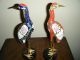 Two Enamel Cloisonne Crains With 24 K Gold Plate On Wood Stands Vases photo 3