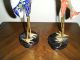 Two Enamel Cloisonne Crains With 24 K Gold Plate On Wood Stands Vases photo 5