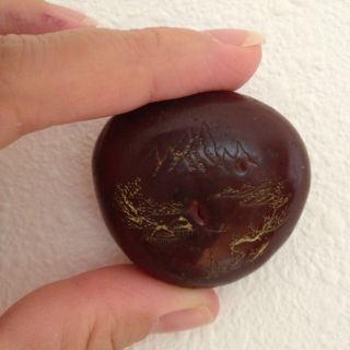 Japanese Netsuke Chestnut Lacquer Mt.  Fuji photo
