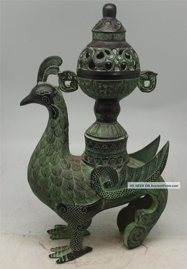 Chinese / Tibetan Verdigris Bronze Urn / Planter With Lid - Phoenix Bird Other photo