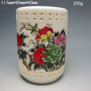 Chinese Hollowed Rose Colorful Porcelain Brush Pot Nr/nc1827 photo