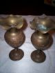 Set Of 2 Etched Brass Bud Vases - Marked H V India - Ruffled - Heavy & Solid India photo 2