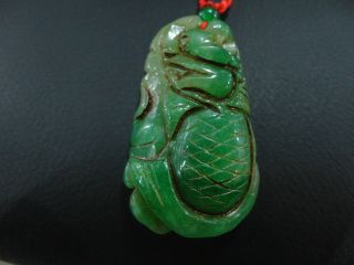 Prefect Chinese Antique Green Jade Pendant/on The Louts Leaf ' Sfish Dragon/08 photo