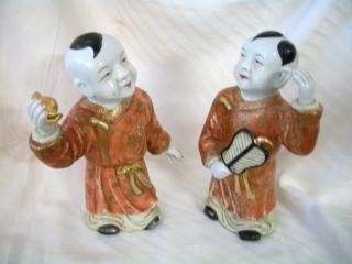 Wonderful Pair Antique Chinese Famille Playing Boy Figures photo