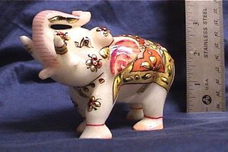 24kt Gold Trim Hand Painted Good Marble Luck Elephant photo