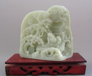 Fine Chinese Hetian Jade Carved Pine Trees Old Man Statue photo