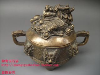 Js673 Rare,  Chinese Bronze Engraving ‘ Dragon ’ Incense Burners photo
