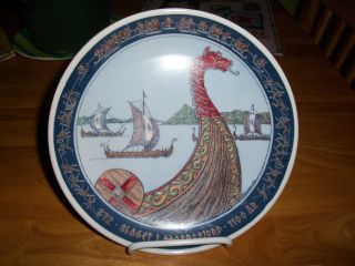 Wonderful Authentic Norwegian Plate W/ Dragon,  Ship - 872 - Slage - Arfsfjord - 1100 photo