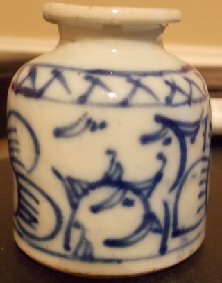 Antique Vintage Chinese Porcelain Pottery Inkwell From Old Estate photo