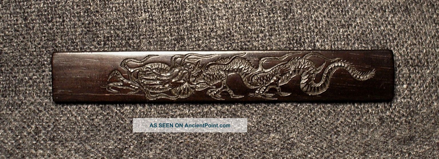 ﻿﻿﻿﻿﻿kozuka Carved Ebony Wood With Dragon Signed Rare Koshirae Tsuka Swords photo