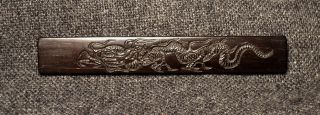 ﻿﻿﻿﻿﻿kozuka Carved Ebony Wood With Dragon Signed Rare Koshirae Tsuka photo