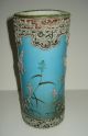 Antique Nippon Hand Painted Japanese Moriage Vase Flying Cranes Turquoise Signed Vases photo 3