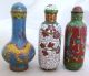 3 Chinese Cloisonne Snuff Bottles W/ Famille Rose,  Dragons & Flower Designs Snuff Bottles photo 1