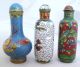 3 Chinese Cloisonne Snuff Bottles W/ Famille Rose,  Dragons & Flower Designs Snuff Bottles photo 2