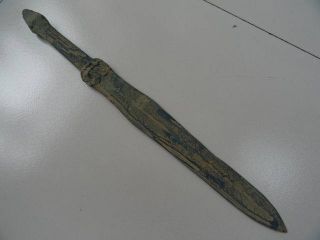 Chinese Bronze Sword Spearhead Carven Handle Old Unique Long 01 photo