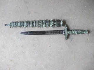 Chinese Tower Swords Bronze Carven Handle Sheath Exquisite Long Blue photo