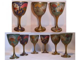 6 X Brass And Enamel Indian Goblets Bought In Delhi In 1975 photo