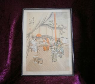 Important Antique Japanese Signed Silk Woodblock Framed Print - photo