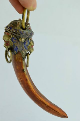 - China Collectibles Old Handwork Boar ' S Tusk Wonderful Pendant photo