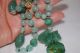 Vintage Green Jade Beads Necklace W Carved Rabbit Pendant,  24 