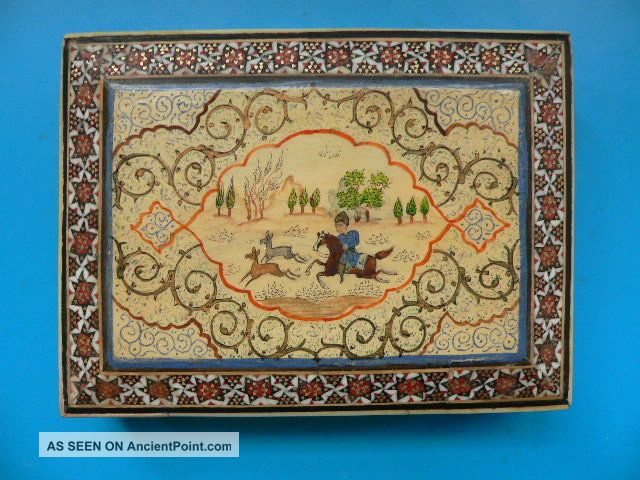 Antique Persian Wooden Micro Mosaic Inlay Painted Box Other photo
