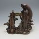 Chinese Bronze Copper Carved Double Carp Jumping Fish Dragon Door Statue Incense Burners photo 1