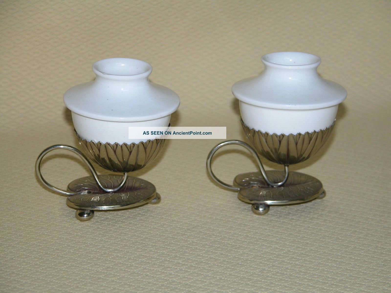 Asian Design Silverplate Cups With Lotus Leaf Bases Glasses & Cups photo