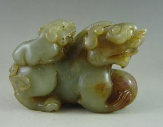 Fine Old Chinese Hetian Jade Carved Double Lions And Ball Carving 450g photo