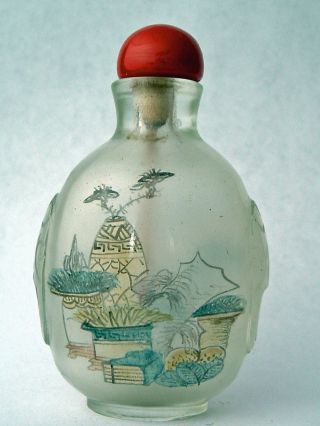Antique Chinese Snuff Bottle,  Inside Painted Carved Glass photo