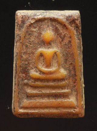 Real Thai Amulet Buddha Pendent Yellow Phra Somdej Back Pra Nang Pra Ya Rare photo
