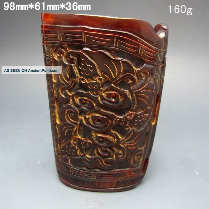 Old Antiques 100% Ox Horn Hand Carved Bat Jiao Cup Nr/xy2026 Other photo