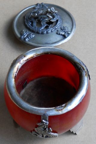 Ca 1890 Chinese Zodiac Incense Censer~red Jade & Silver,  Marriage Gift Fr Harmony photo