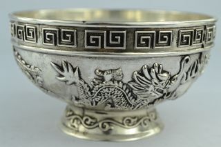 Asian Old Collectibles Decorated Handwork Tibet - Silver&white Copper Dragon Bowl photo