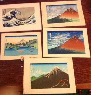 Katsushika Hokusai Woodblock Prints From 36 Views Of Mt.  Fuji ~5 Prints Total photo