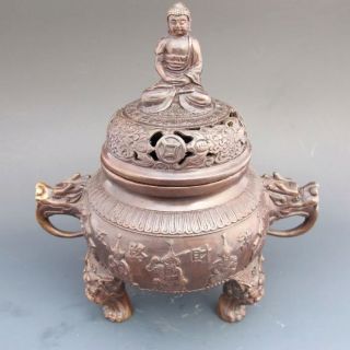 Chinese Bronze Incense Burner & Lid W Kwan - Yin & Qianlong Mark Nr photo