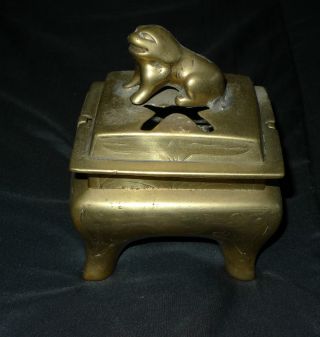 Antique Vintage Heavy Brass Or Bronze Foo Dog Incense Burner photo