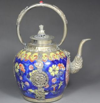 Chinese Handwork Painting Flower Dragon Phoenix Old Porcelain Tea Pot photo