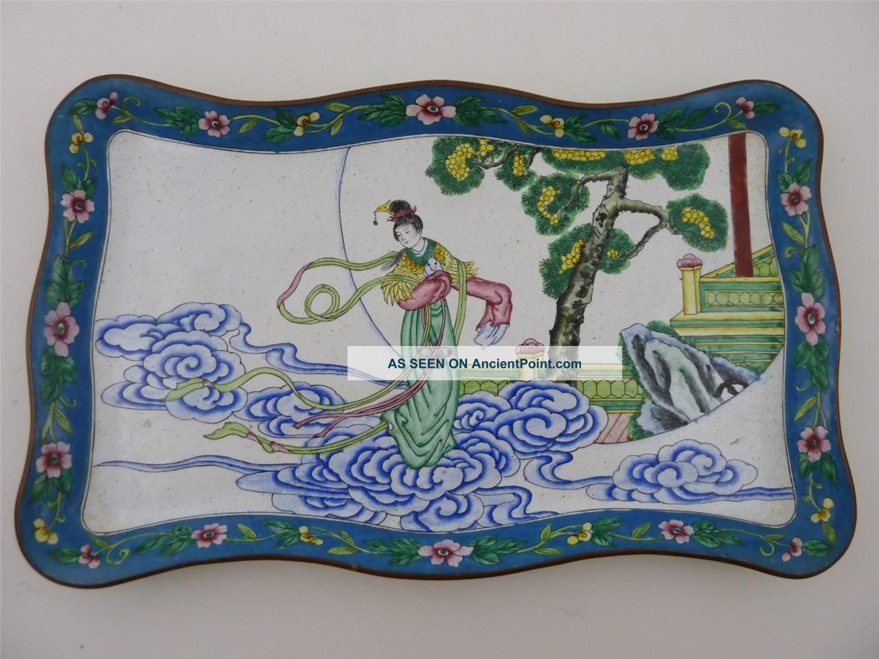 Exquisite Antique Chinese Canton Enamel Guanyin Vanity Tray 12 Inches Plates photo
